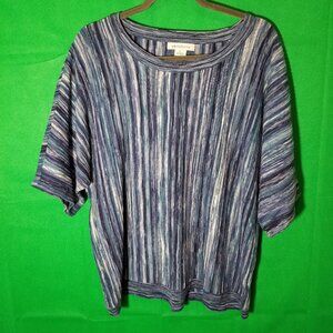 LIZ CLAIBORNE Women XL Blue Striped Print Scoop Neck Knit Sweater Lightweight